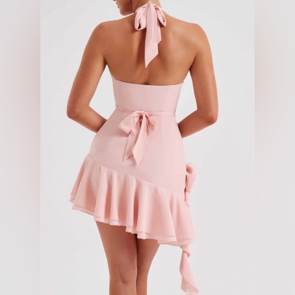 Baby Pink, double layered fabric. Halter neck.Mini length.